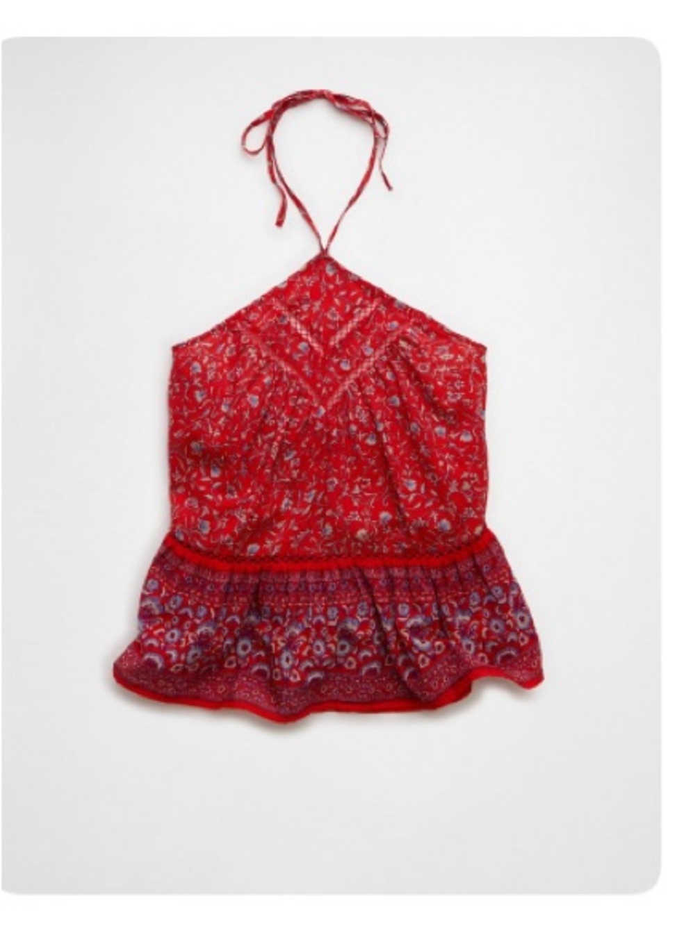 American Eagle Outfitters Red Halter Floral Peplum Camisole